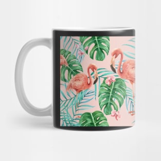 Flamingos and Monstera Leafs Mug